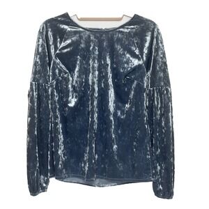 Lauren Conrad Womens Blue Silver Velvet Top Sz XS Fairy Holiday Romantic Stretch